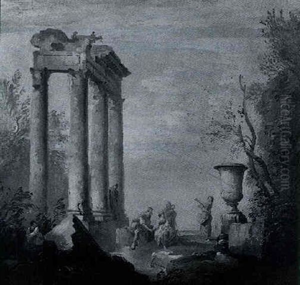 Figures Resting Beside Ruins - view 1