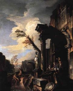 Bathers By Roman Ruins by Giovanni Paolo Panini