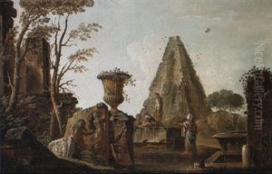 Architectural Capriccio With Peasants by Giovanni Paolo Panini