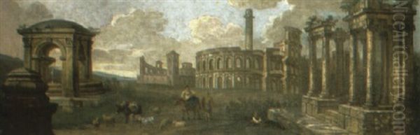 A Capriccio Of Classical Ruins With Peasants Resting Near A Fountain - view 1