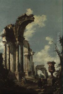 Capriccio -  Blick Auf Die Antike Bogenarchitekur by Giovanni Paolo Panini
