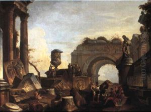 Architectural Capriccio With Figures by Giovanni Paolo Panini