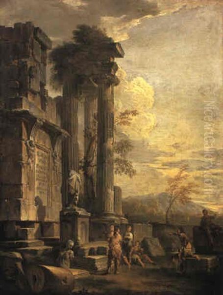 Figures Conversing Before The Ruins Of A Roman Tomb - view 1