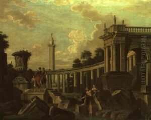 Soldiers Conversing Before Roman Ruins by Giovanni Paolo Panini