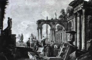 Capriccio Con Figure by Giovanni Paolo Panini