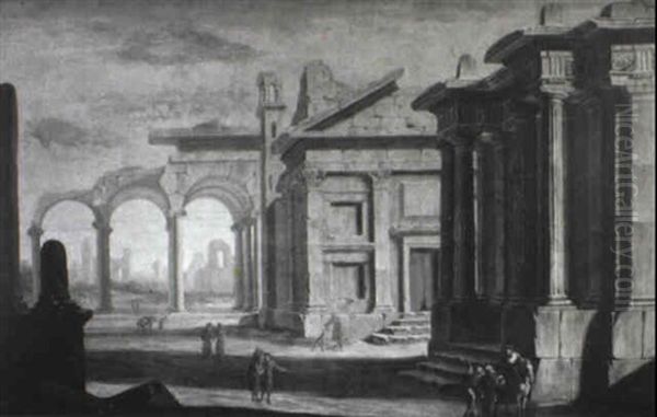 Architectural Capriccio With Nobleman And Tradesmen - view 1