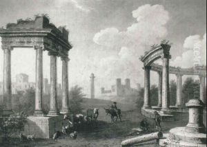 Drovers With Cattle, Goats And Sheep Amongst Classical      Ruins