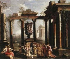 Ruinenlandschaft Mit Frauen Beim Schmucken Des Bacchus