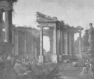 Capriccio With Soldiers Amidst Roman Ruins by Giovanni Paolo Panini