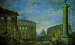 Capriccio Con Rovine Romane Col Colosseo, La Piramide Di    Caio Cestio, L'arco Di Costantino... by Giovanni Paolo Panini