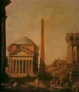 Capriccio Of Roman Ruins by Giovanni Paolo Panini