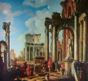 Capriccio Di Rovine Romane Conla Fontana Di Giuturna, Le Colonne Del Tempio Dei Dioscu-ri... by Giovanni Paolo Panini