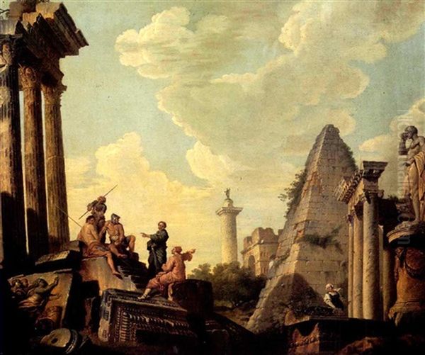 An Architectural Capriccio With Trajan's Column, The Pyramid Of Cestia, Other Ruins And Figures. - view 1