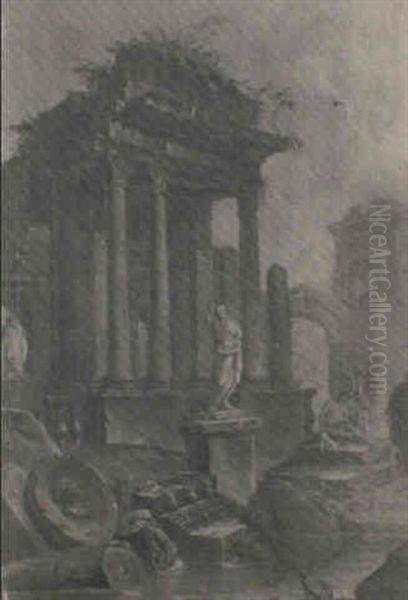 Jeunes Romains Au Pied D'un Temple Antique - view 1