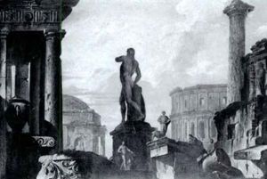 Capriccio Of Roman Ruins With Figures by Giovanni Paolo Panini