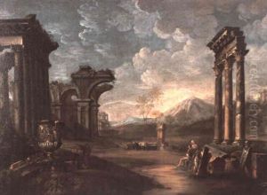 Roman Capriccio With Ruins And Figures by Giovanni Paolo Panini