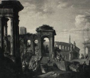 Architectural Capriccio With Figures And The Coliseum