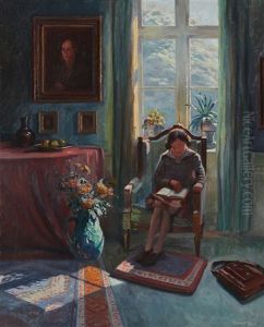 Interior With A Reading Woman At A Window by Robert Panitzsch