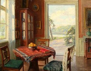 Interior With View Of A Lake Through The Open Garden Door