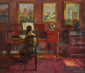Interior With A Girl Playing The Piano