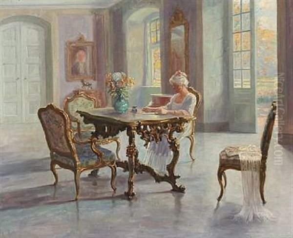 Rococo Interior With A Woman Writing - view 1