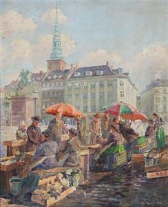 Fishermen's Wives Selling Fish At Hojbro Plads In Copenhagen by Robert Panitzsch