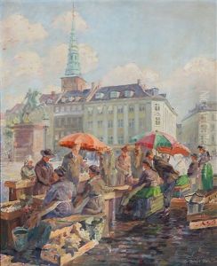 Fishermens' Wives Selling Fish At Hojbro Plads In Copenhagen by Robert Panitzsch