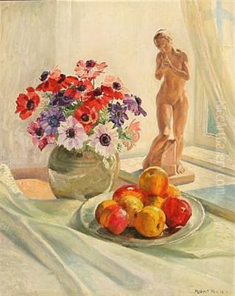 Still Life With A Bowl Of Fruit, Flowers In A Vase And A Ceramic Sculpture - view 1