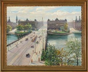 View Of Queen Louise's Bridge In Copenhagen Seen From Norrebro by Robert Panitzsch