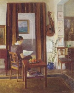 An Elegant Woman Reading In A Drawing Room by Robert Panitzsch