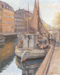 Boats Moored On A Canal, Copenhagen by Robert Panitzsch