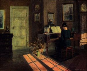 Interior Med Pianospelande Kvinna