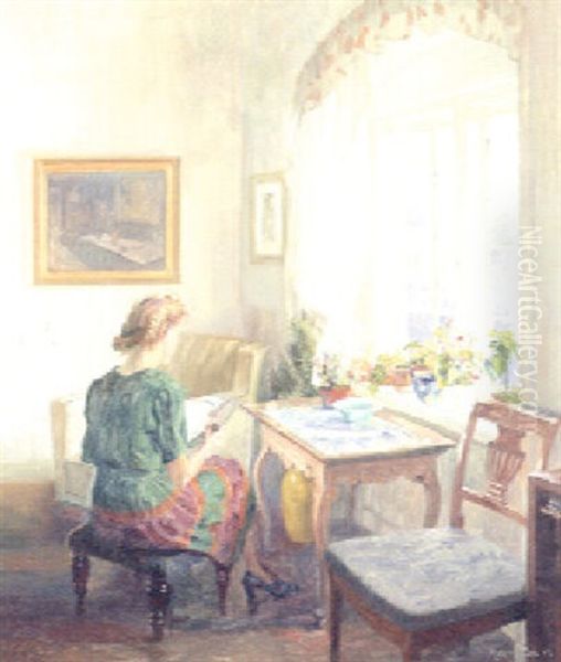 A Lady Reading In A Sunlit Interior - view 1