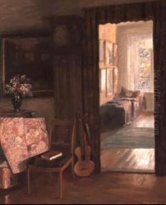 A Sunlit Interior With A Guitar