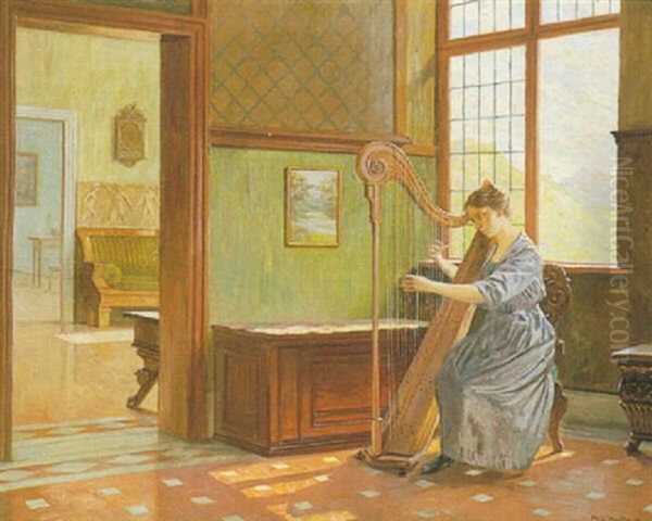 Lady Playing The Harp - view 1