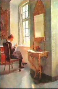 A Woman Reading A Letter By A Window