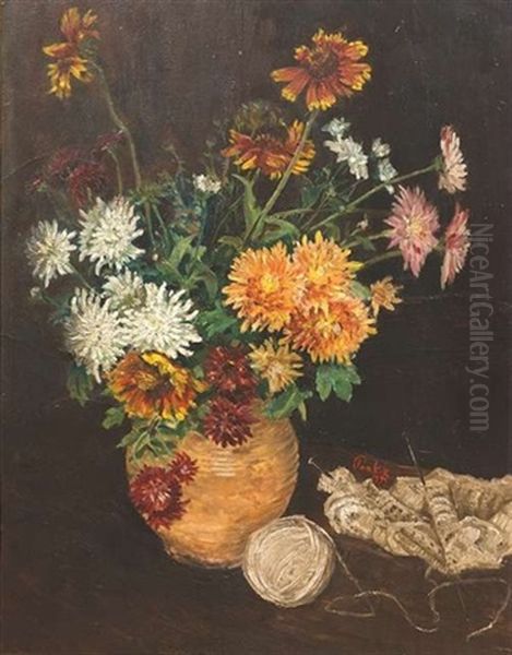Stillleben Mit Blumen Und Strickgarn - view 1