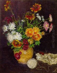 Blumenstilleben Mit Strickzeug by Bernhard Pankok