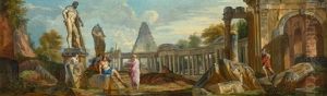 Architectural Capriccio With The Farnese Hercules And The Pyramid Of Cestius by Giovanni Paolo Pannini