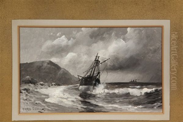 Grounded Sailing Ship, Steamer On Horizon - view 1