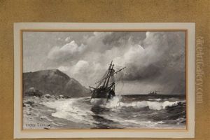 Grounded Sailing Ship, Steamer On Horizon