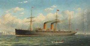 The Cunard Liner "r.m.s. Umbria" Off Brooklyn Heights, On The East River, New York
