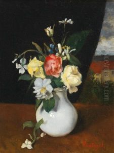 Small Bouquet Of Flowers In A Porcelain Vase by Pericles Pantazis