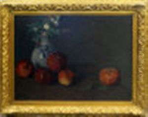 Still Life Of Fruit And A Vase Of Flowers by Pericles Pantazis