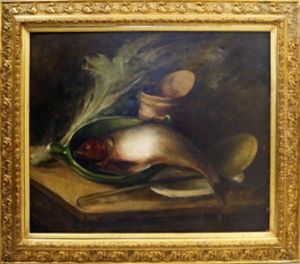 Still Life Of Fish In A Green Dish by Pericles Pantazis
