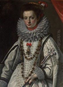 Portrait Of A Lady In Elegant Dress by Juan Pantoja de la Cruz