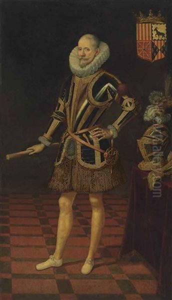 Portrait Of A Nobleman, Probably Juan Francisco Cristobal Fernandez De Hijar 4th Duke Of Hijar, Duke Of Aliaga And Lecera, Count Of Belchite, In Armour And Embroidered Trunk Hose, Holding A Baton - view 1