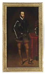 Portrait Of Charles V, Holy Roman Emperor (1500-1558) In A Breast-plate, A Baton In His Right Hand by Juan Pantoja de la Cruz