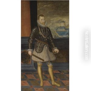 Portrait Of A Nobleman, Believed To Be The Archduke Albert Of Austria (1559-1621), Full Length, Wearing Armour And The Order Of The Golden Fleece by Juan Pantoja de la Cruz