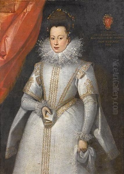 Portrait Of A Lady In A White Embroidered Dress With A Ruff, Holding A Kerchief And A Bible - view 1